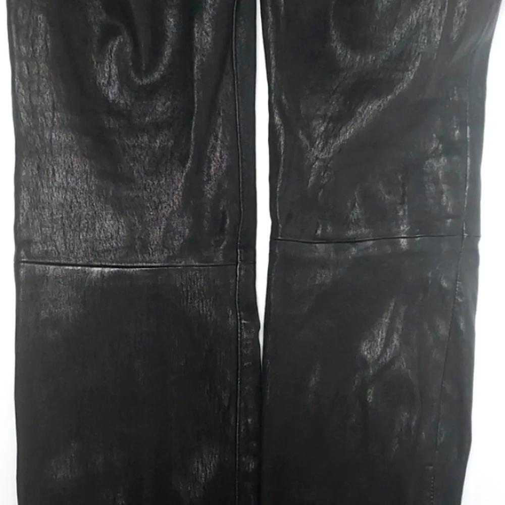 J Brand Lamb Leather Leggings Stretch Zipper Ankle Mid Rise L8001 Black Size 26